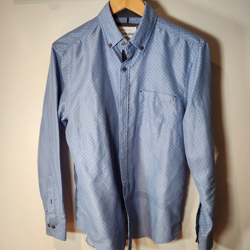 Men's medium patterned Blue‎ Button-Up Shirt